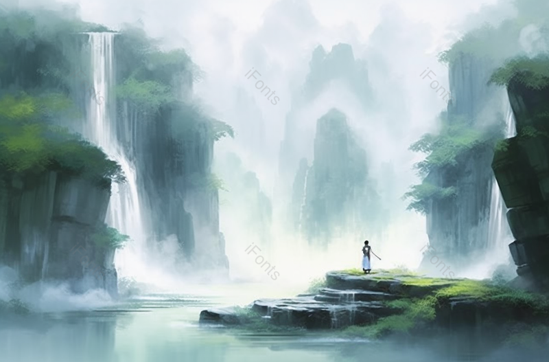 新中式写意山中瀑布插画,插画/手绘图,插画/手绘图库,插画/手绘图下载,插画/手绘